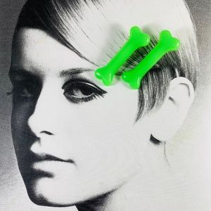 Bad bones Neon Lime Green hair clips goth glam punk